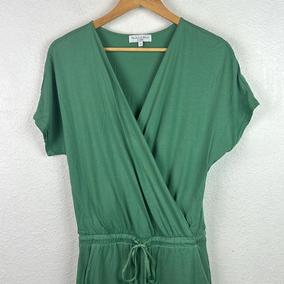 Michael Stars green Chelan Faux Wrap Front Jumpsuit Short Sleeve Cotton XS - Picture 2 of 6